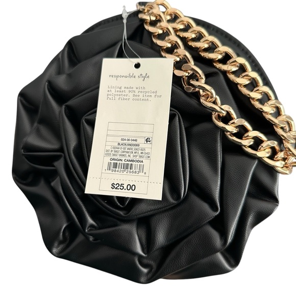 🥀 NWT A New Day Black and Gold 8” Round Rosette Clutch - Picture 4 of 8